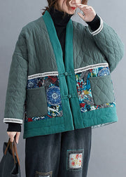 Vintage Green Embroideried Patchwork Fine Cotton Filled Winter Coats