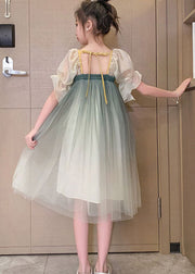 Vintage Green Gradient Embroideried Patchwork Tulle Baby Girls Dresses Summer