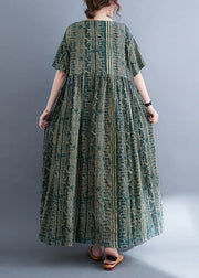 Vintage Green O-Neck Print Patchwork Maxi Dress Summer