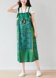 Vintage Green Oversized Print Cotton Strap Dress Spring