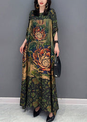 Vintage Green Print Cozy Maxi Dress Spring