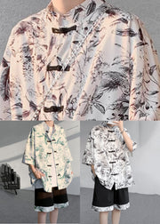 Vintage Green Print Patchwork Men Shirt And Shorts Two Pieces Set Summer