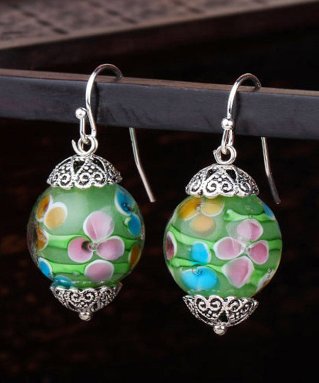 Vintage Green Sterling Silver Coloured Glaze Drop Earrings