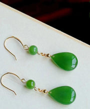 Vintage Green Sterling Silver Inlaid Jade Water Drop Drop Earrings