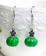 Vintage Green Sterling Silver Jade Pumpkin Drop Earrings