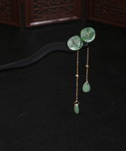 Vintage Green Xylogen Lotus Flower Tassel Hairpin