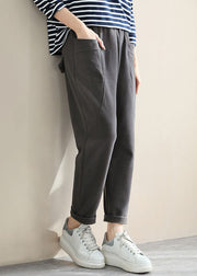 Vintage Grey High Waist Pockets Cotton Crop Pants Spring