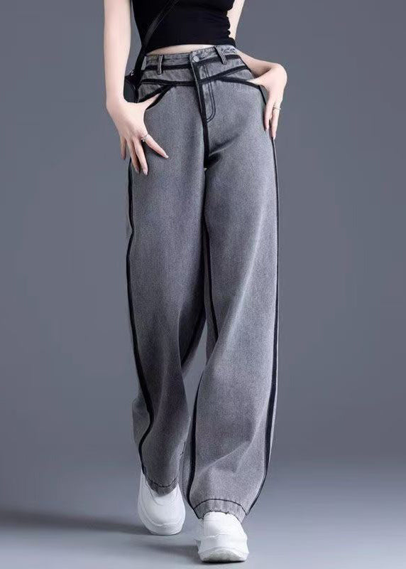 Vintage Grey Pockets High Waist Warm Fleece Pants Spring