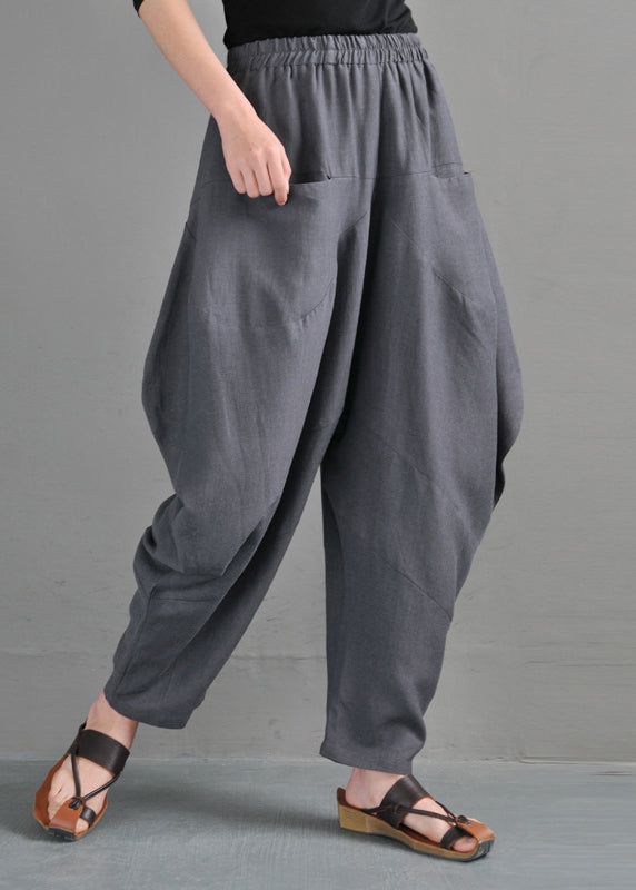 Vintage Grey Pockets Patchwork Lantern Pants Summer