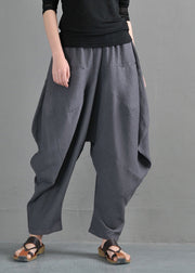 Vintage Grey Pockets Patchwork Lantern Pants Summer