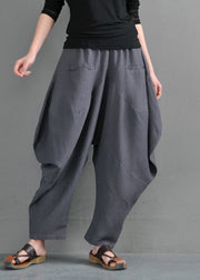 Vintage Grey Pockets Patchwork Lantern Pants Summer