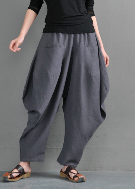 Vintage Grey Pockets Patchwork Lantern Pants Summer