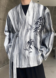 Vintage Grey Tie Dye Lace Up Mens Coats Fall