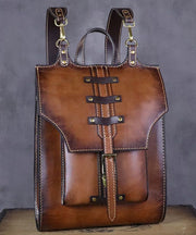 Vintage Khaki High-capacity Calf Leather Backpack Bag