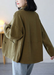 Vintage Light Green Notched Collar Pockets Cotton Coats Spring