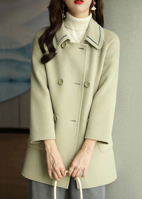 Vintage Light Green Peter Pan Collar Pockets Woolen Coats Winter