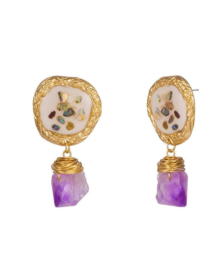 Vintage Light Purple Alloy Gem Stone Drop Earrings