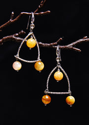 Vintage Light Yellow Gem Stone Original Design Drop Earrings