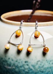 Vintage Light Yellow Gem Stone Original Design Drop Earrings