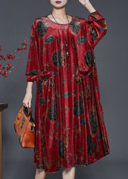 Vintage Mulberry Oversized Print Silk Velvet Dress Fall