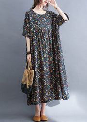 Vintage Navy O-Neck Patchwork Cotton Party Maxi Dress Summer