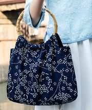 Vintage Navy Print Chinese Style Cotton Tote Handbag Satchel Bag Handbag