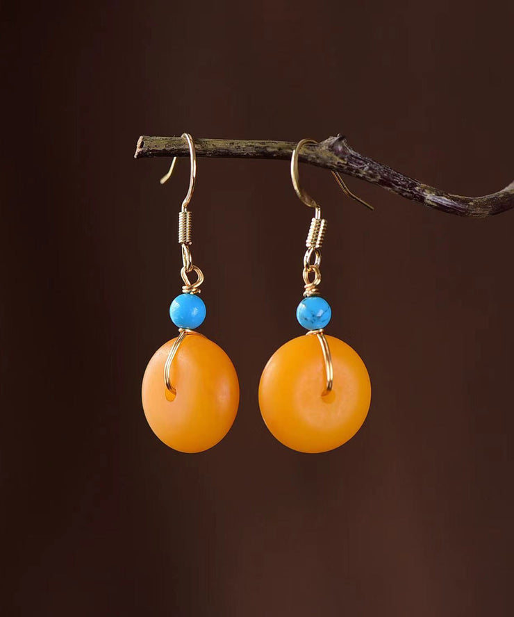 Vintage Orange Amber Silver Drop Earrings