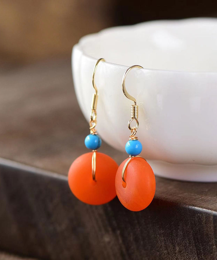 Vintage Orange Amber Silver Drop Earrings