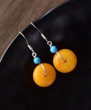 Vintage Orange Amber Silver Drop Earrings