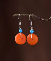 Vintage Orange Amber Silver Drop Earrings