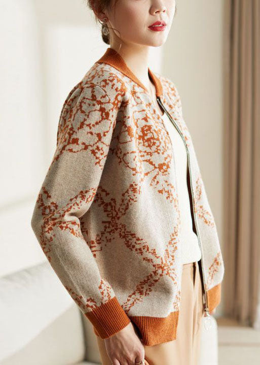 Vintage Orange O-Neck Embroideried Warm Woolen Coat Long Sleeve