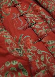 Vintage Orange Print Chinese Button Fine Cotton Filled Coats Winter