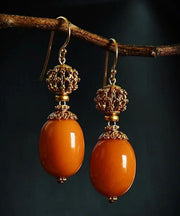 Vintage Orange Sterling Silver Ancient Gold Beeswax Drop Earrings