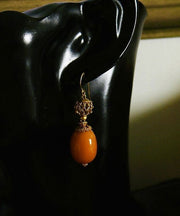 Vintage Orange Sterling Silver Ancient Gold Beeswax Drop Earrings