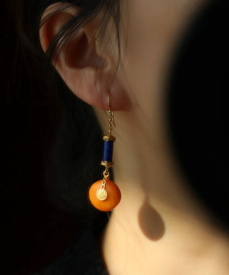 Vintage Orange Sterling Silver Overgild Amber Honey Wax Drop Earrings