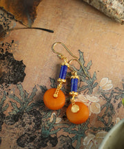 Vintage Orange Sterling Silver Overgild Amber Honey Wax Drop Earrings