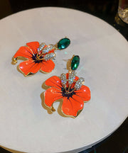 Vintage Orange Sterling Silver Zircon Oil Dirp Floral Drop Earrings