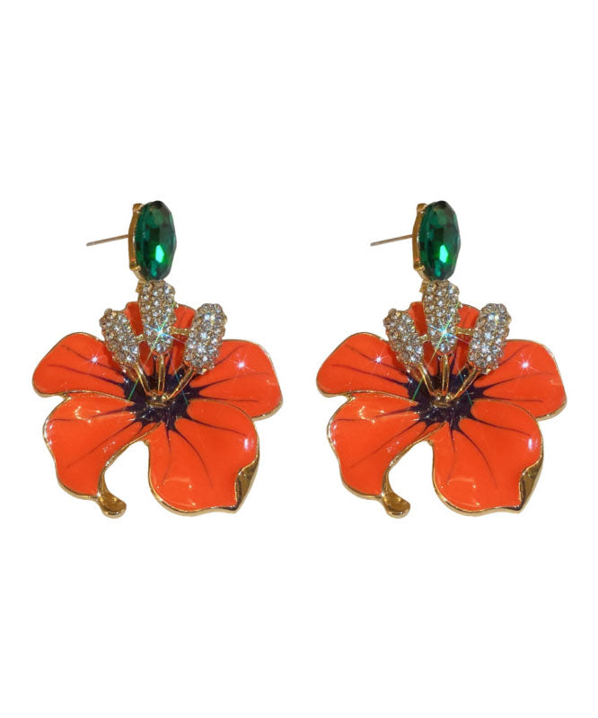 Vintage Orange Sterling Silver Zircon Oil Dirp Floral Drop Earrings