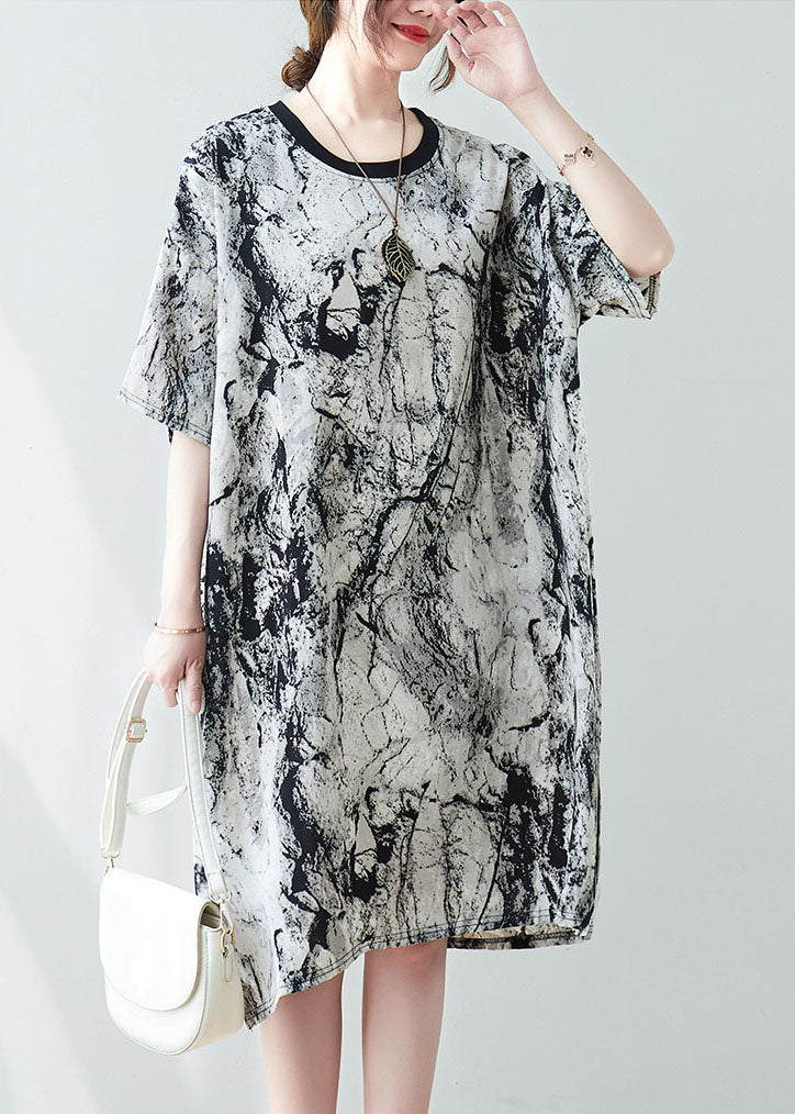 Vintage Oversized Ink And Wash Chiffon Mid Dress Summer