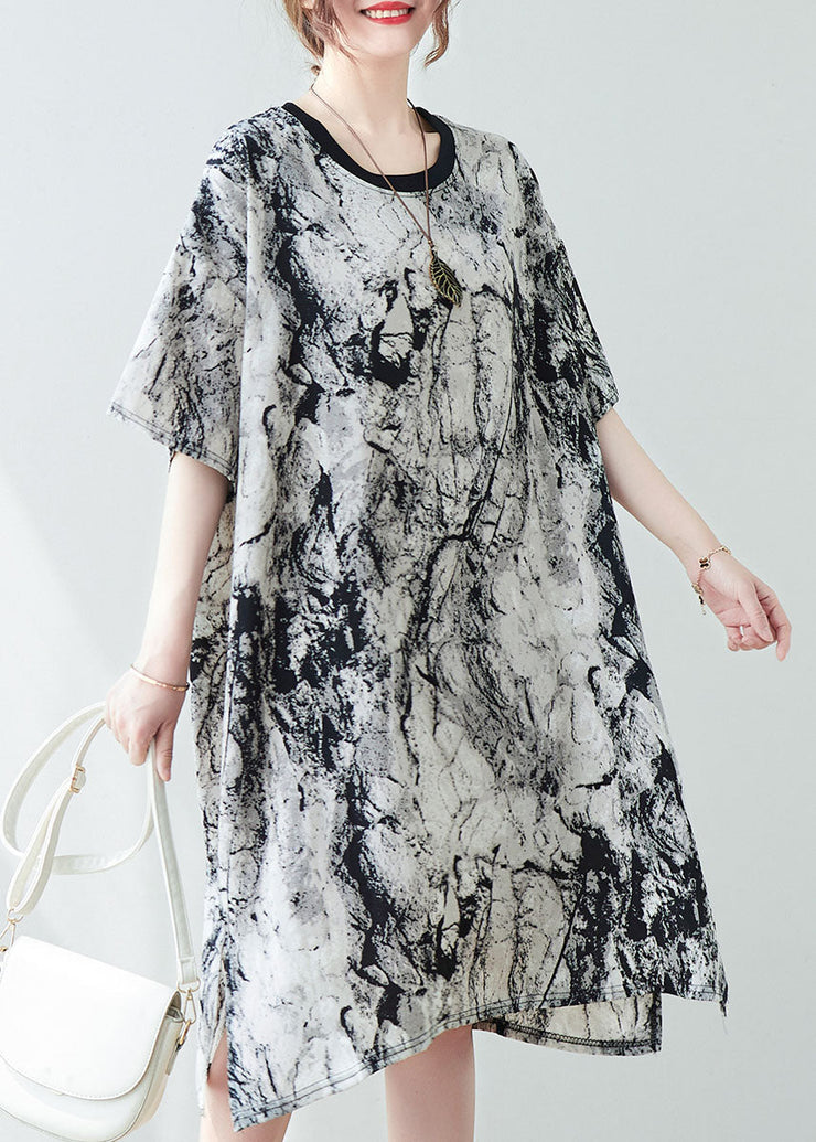 Vintage Oversized Ink And Wash Chiffon Mid Dress Summer