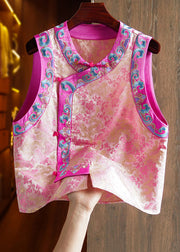 Vintage Pink Embroidered Button Patchwork Silk Waistcoat Sleeveless