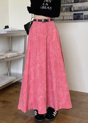 Vintage Pink High Waist Patchwork Cotton Maxi Skirts Spring