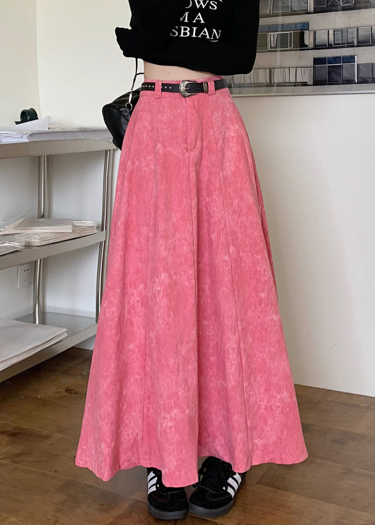 Vintage Pink High Waist Patchwork Cotton Maxi Skirts Spring