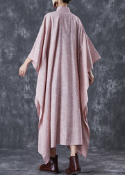 Vintage Pink Oversized Chinese Style Linen Dresses Batwing Sleeve