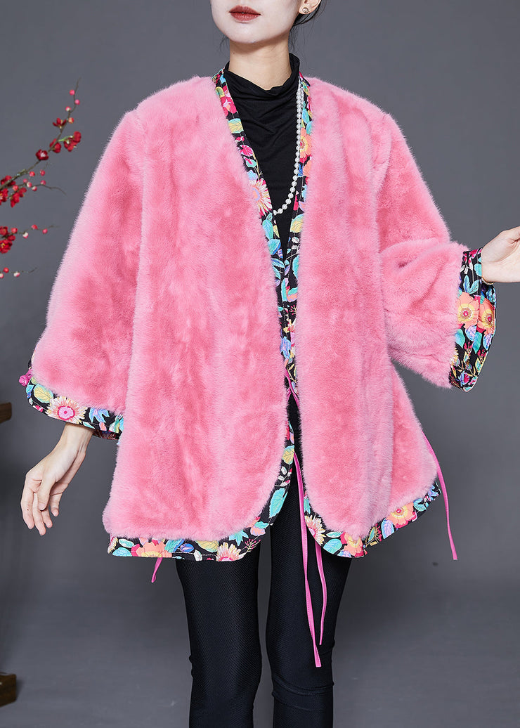 Vintage Pink Oversized Patchwork Mink Velvet Jacket Winter