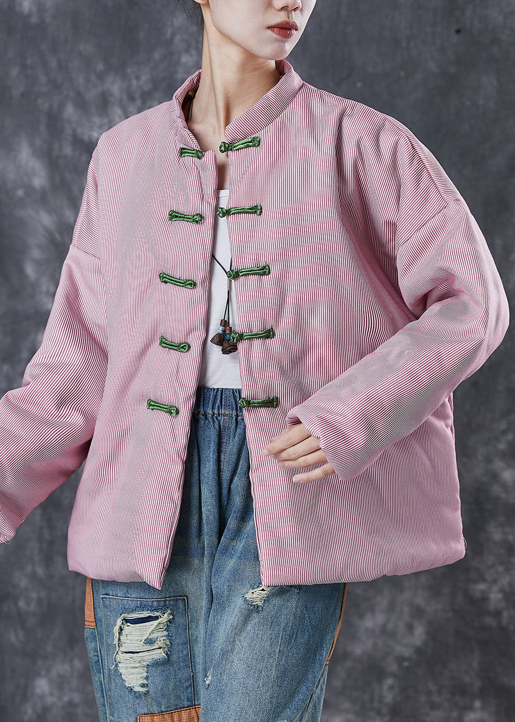 Vintage Pink Oversized Striped Fine Cotton Filled Coat Winter