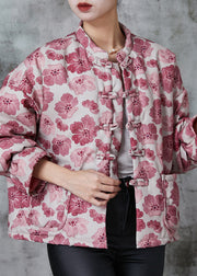 Vintage Pink Print Fine Cotton Filled Oriental Coats Spring