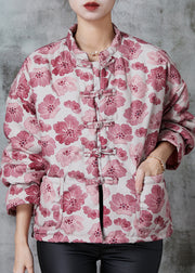 Vintage Pink Print Fine Cotton Filled Oriental Coats Spring