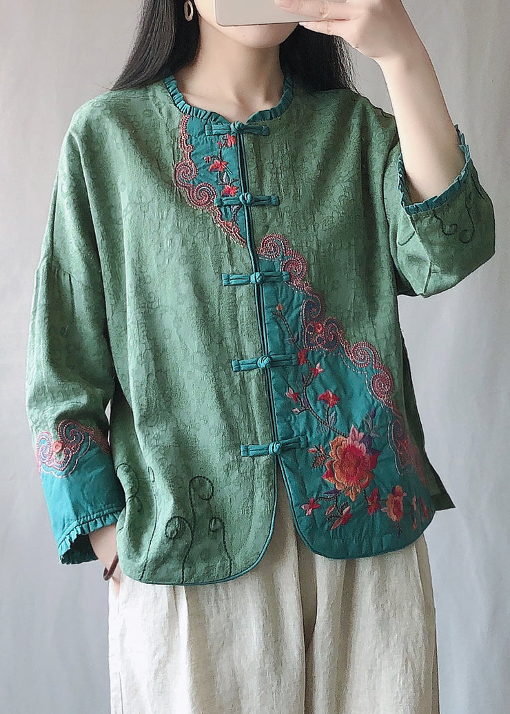 Vintage Pink Ruffled Embroideried Chinese Button Cotton Short Coat Spring