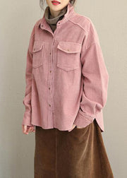 Vintage Pink and Gray Fall Loose Corduroy Short Coat For Women